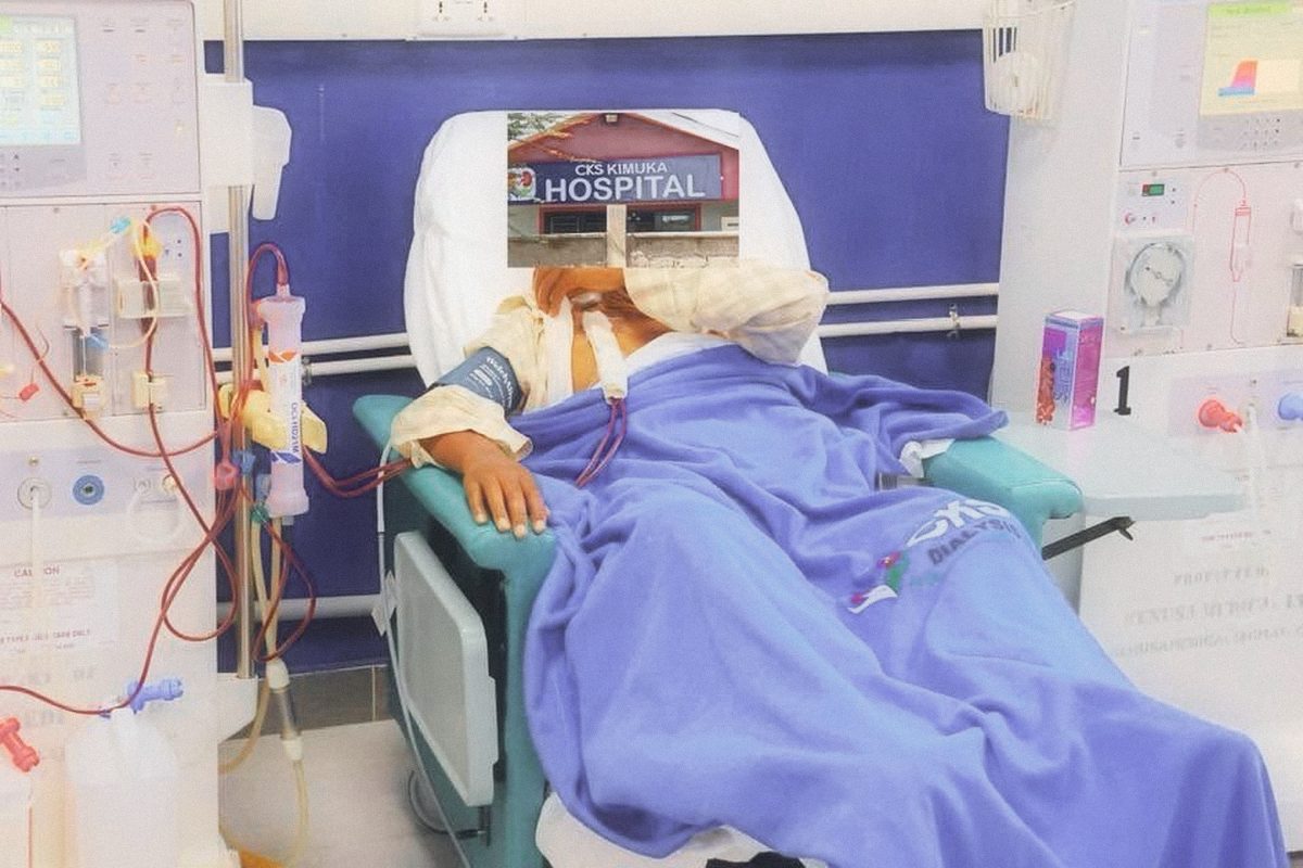 A patient resting under a blanket during a dialysis session at CKS
